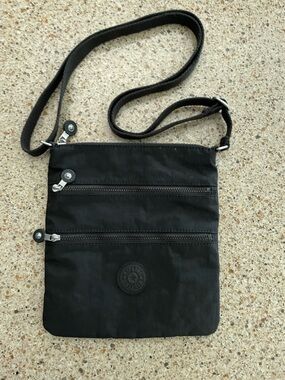 Kipling Black Nylon Three Zipper Crossbody Bag H:9" x L:8.5"